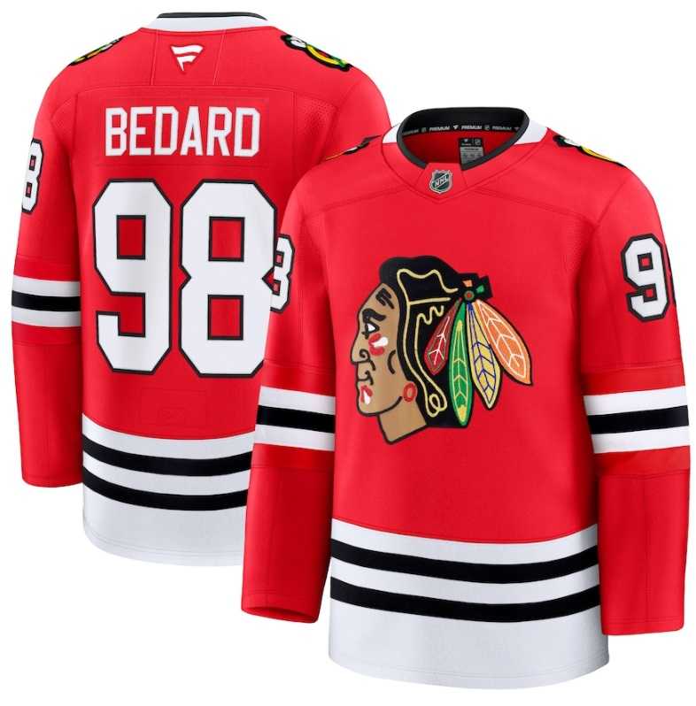 Mens Chicago Blackhawks #98 Connor Bedard Red 2024-25 Home Stitched Hockey Jersey Dzhi